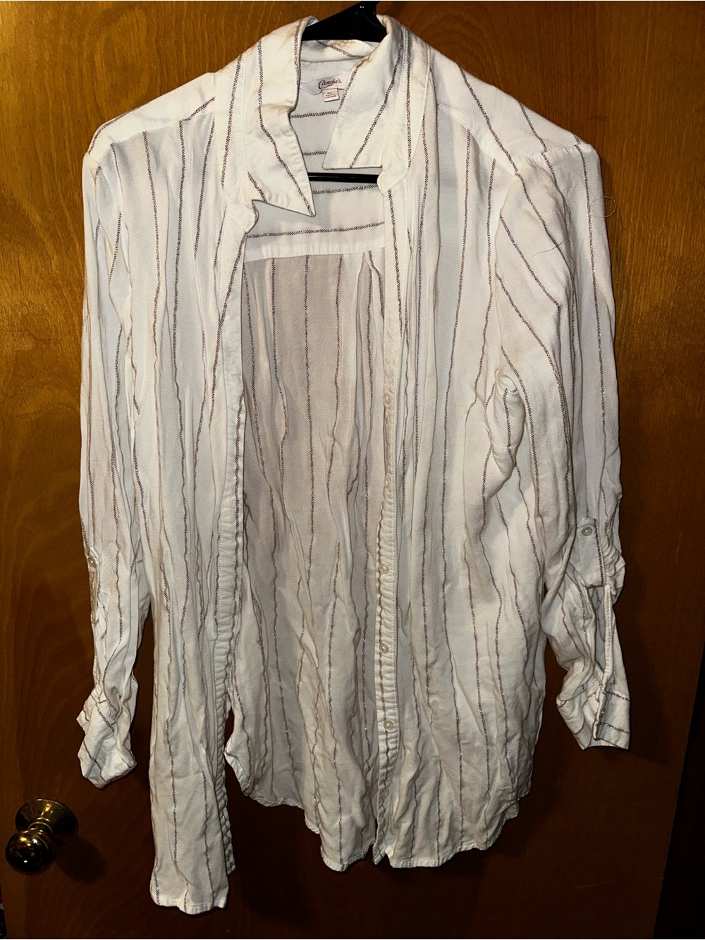 Candie's White and Sparkle Striped Button Down Shirt